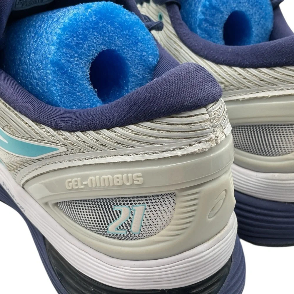 ASICS gel -nimbus 21 Gray and Blue Athletic Shoes with Cushioned Midsole size 10
